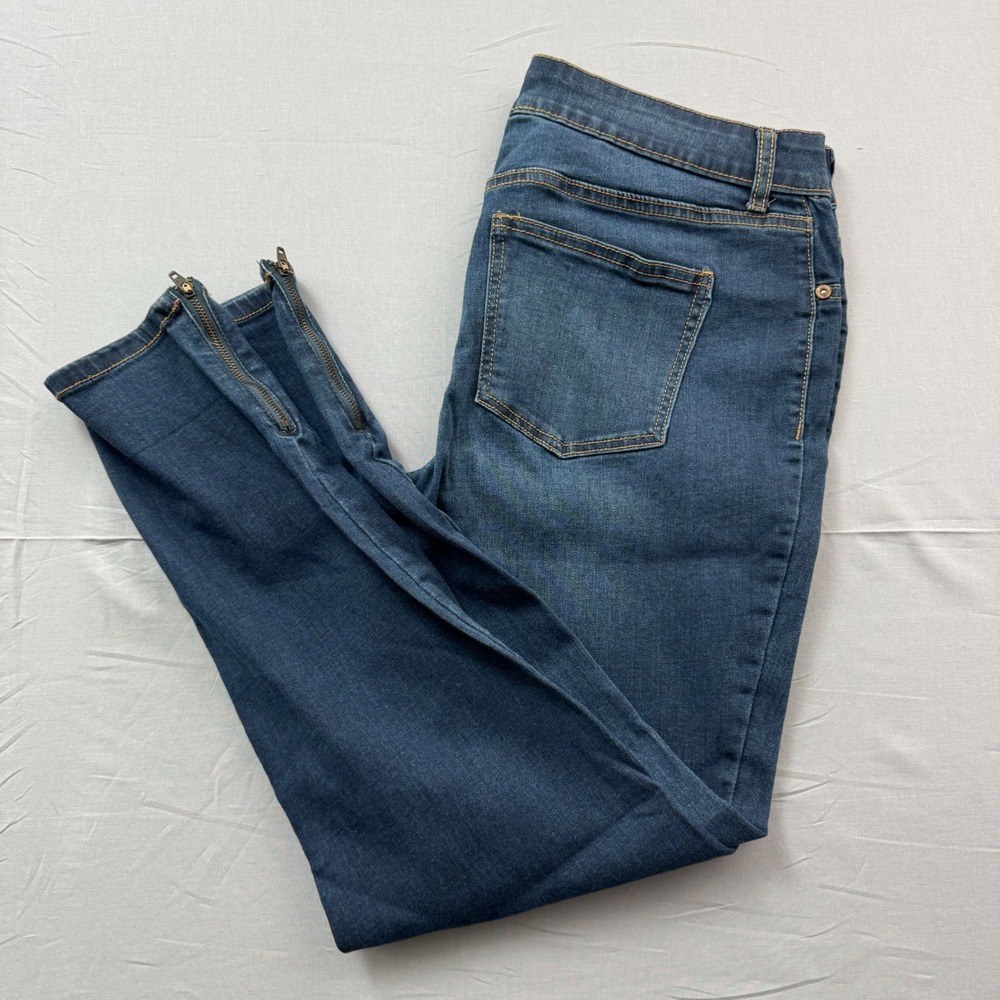 Maurices Womens Dark Wash Skinny Ankle Zip Jeans Size L-R Stretch Denim‎ Pants